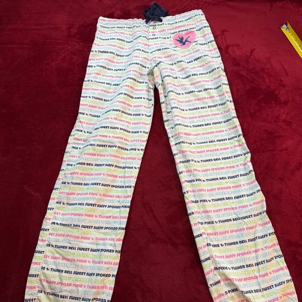 Disney Tinker Bell Pajama Pants S Sweet Sassy Spoiled Pixie Cotton Lounge White - Picture 3 of 9